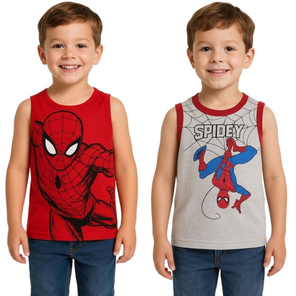 Boys SpiderMan Bundle: 2‎ Boys Fun Graphic Sleeveless Shirts Size 5